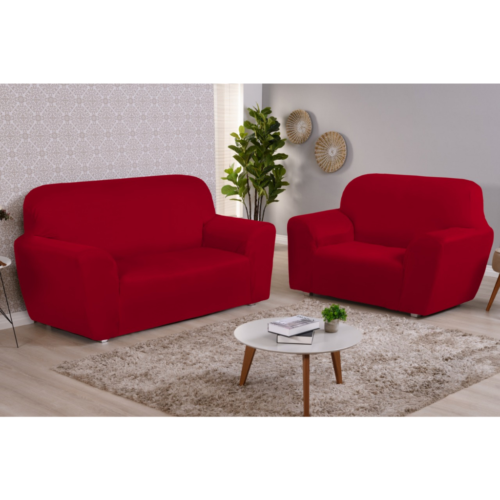 Kit Capa Protetor De Sofá Coladinha 2 e 3 Lugares Rute Agarradinha/Coladinha Lisa Em Malha Gel Varias Cores Promoção