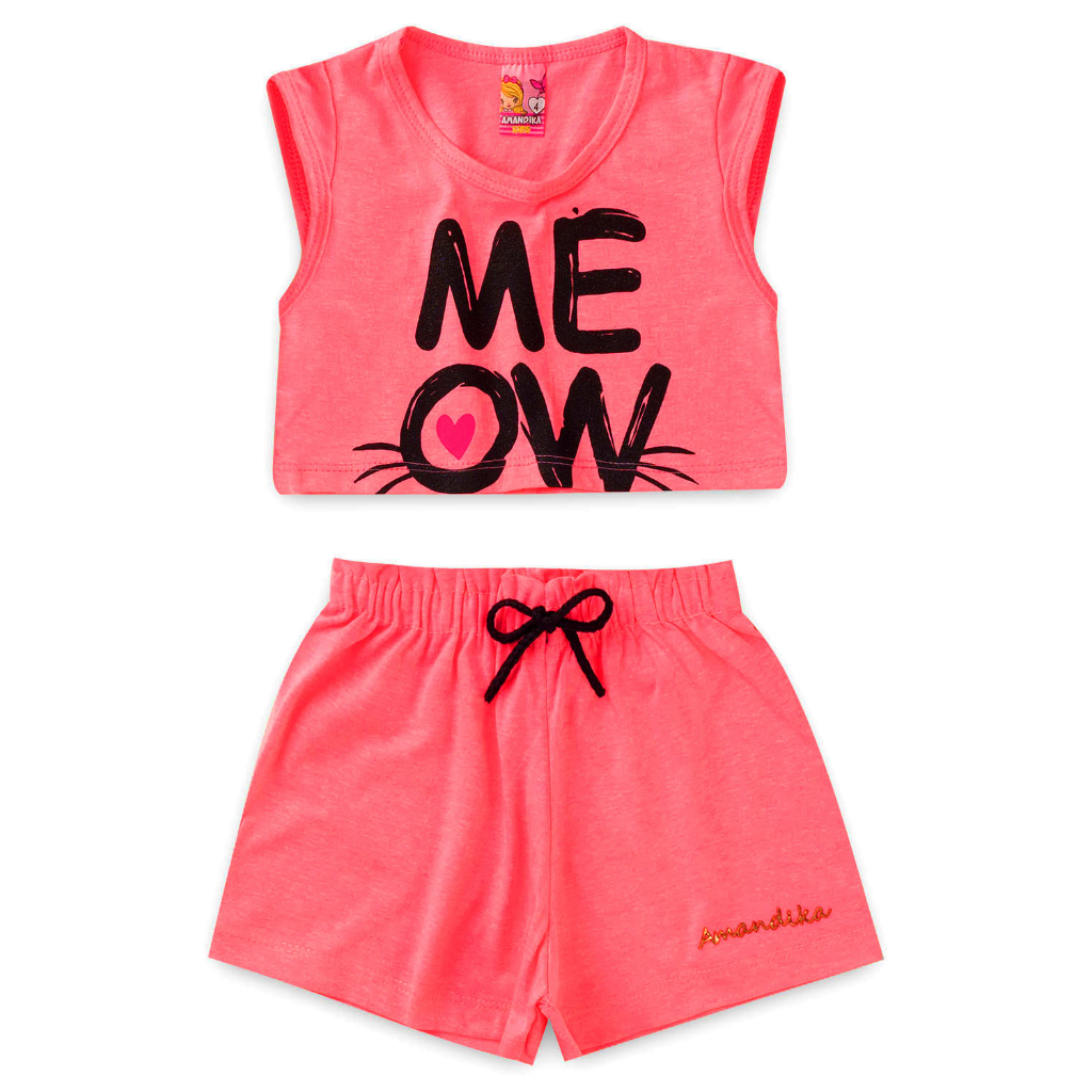 Conjunto Infantil Menina Roupa de Criança Feminina Short e Cropped. l47