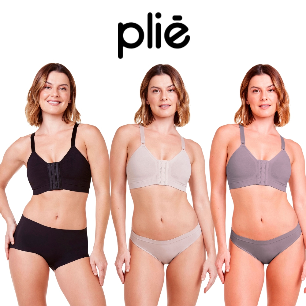 Sutia Plie de Alta Sustentacao sem Costura Lateral Fecho Frontal Modelo Nadador Sem bojo Reforcado