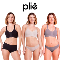 Sutia Plie de Alta Sustentacao sem Costura Lateral Fecho Frontal Modelo Nadador Sem bojo Reforcado