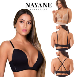 Sutia Magico Com Bojo Decote em U Profundo Push Up Sutien Com Efeito Silicone Da Nayane Rodrigues