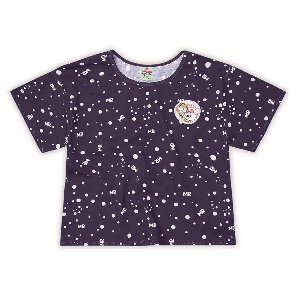 Blusa Manga Curta Infantil Mundo Ripilica Tamanho 3 ou 4 (Azul Marinho) LILICA RIPILICA