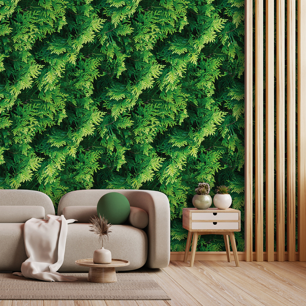 Papel de Parede Adesivo Folhas Folhagem Realista Thuja Plicata Decoração Lavável Rolo de 3 Metros