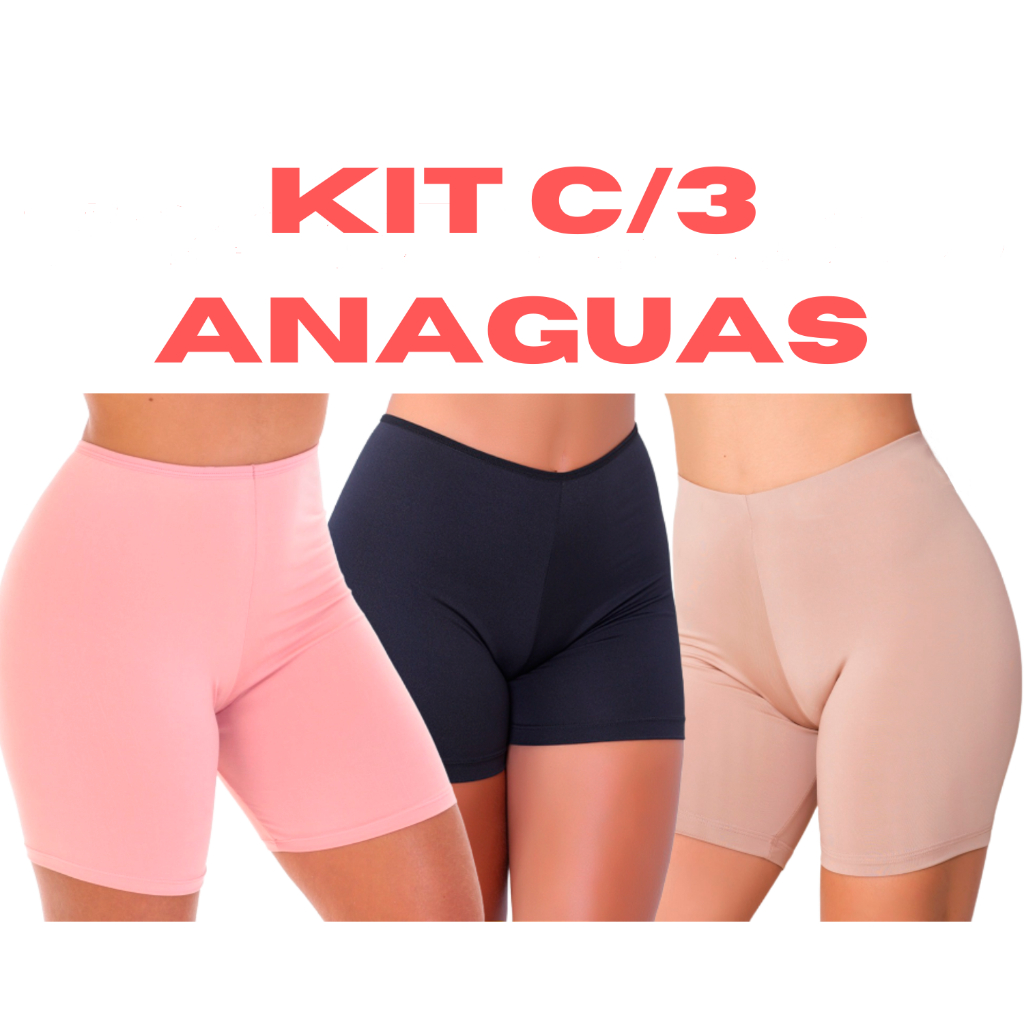 Kit 3 Short Anagua Liso Segunda Pele Modelador Basico