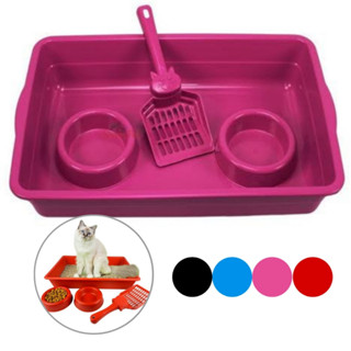 Caixa De Areia Para Gato Kit Completo Com Comedouro Pá Bebedouro Pet