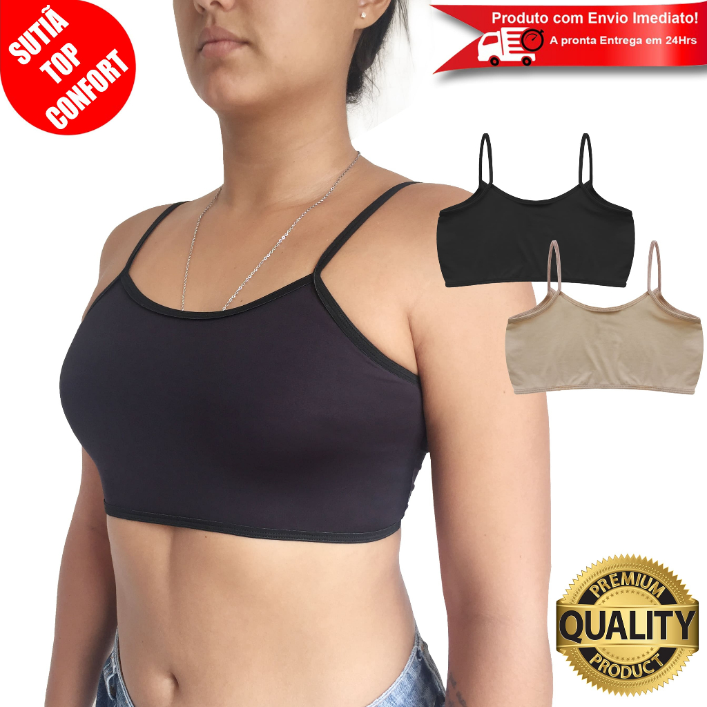 Sutiã Top Segunda Pele Elástico Sem Bojo Compressão Alça Fina Confortável em Oferta na Shopee