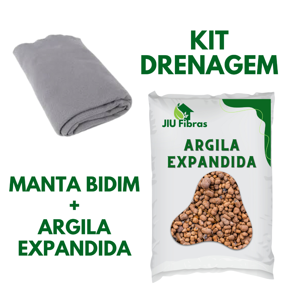 Kit Drenagem de vasos com 1 litro argila expandida e 30 cm manta bidim