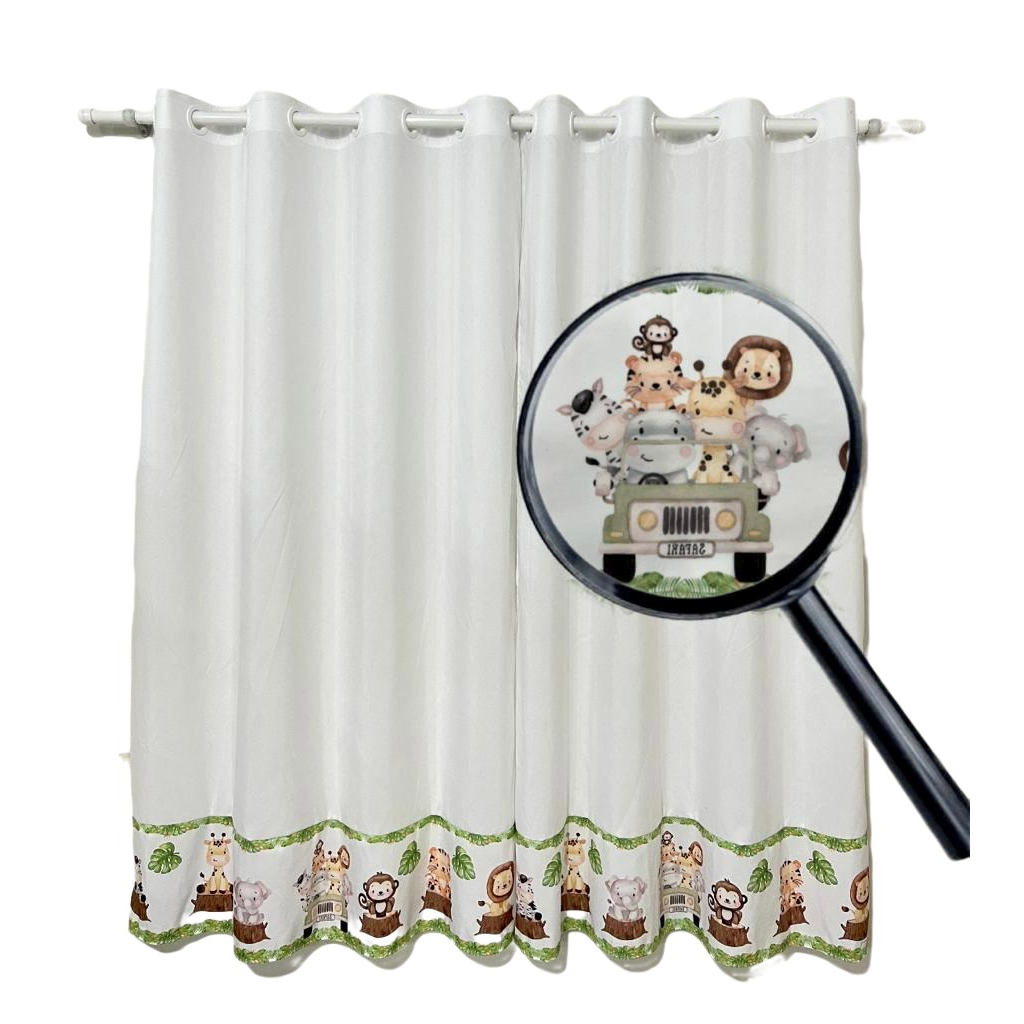 Cortina infantil safari turma carrinho para quarto de menino e menina em Oferta na Shopee