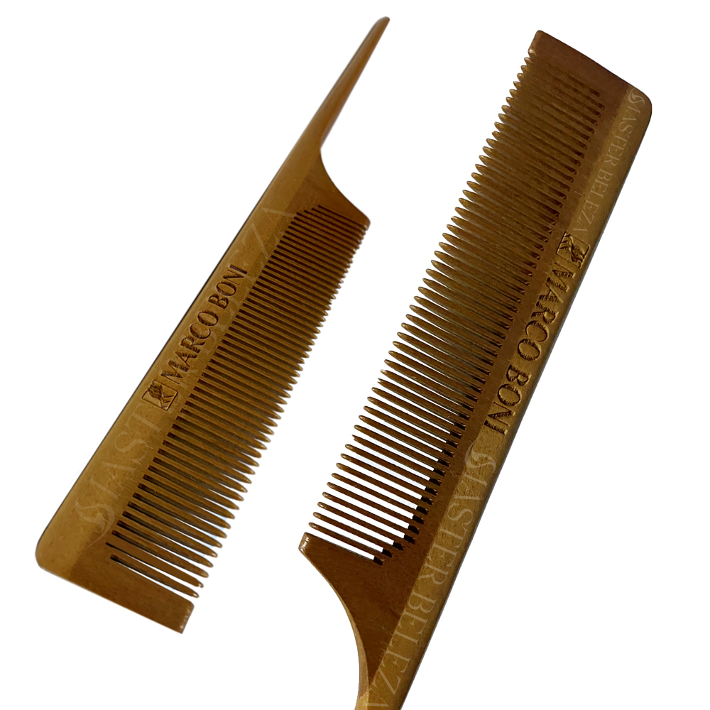 Pente De Madeira Profissional Wood Line Premium Cabo Fino Marco Boni Ref 1205