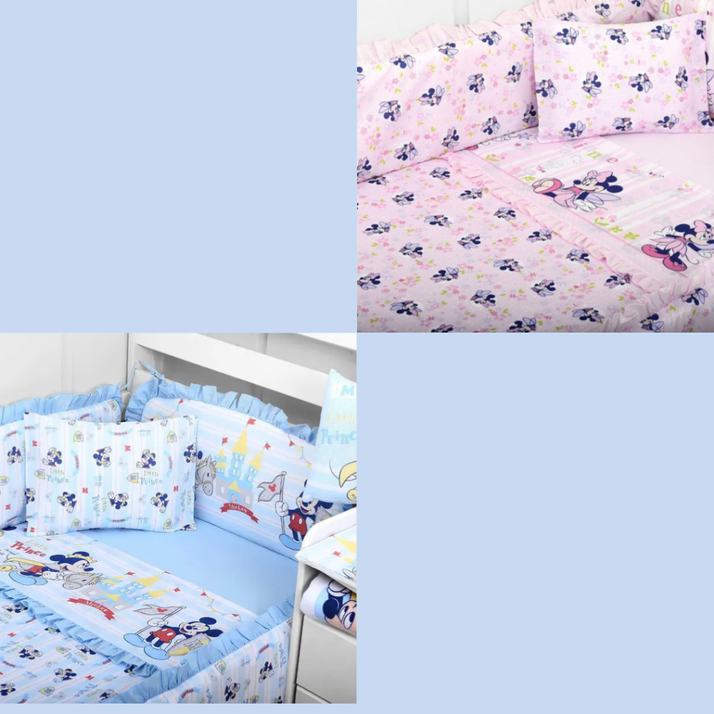Jogo De Lençol Berço Kit com  3 Peças Minnie Mickey Disney 100% Algodao em Oferta na Shopee