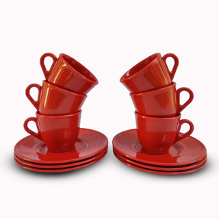 Lindo Jogo Xicaras + Pires P/ Dia Das Mães C/ 6 Pçs Vermelho