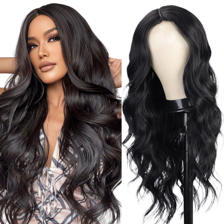 Peruca Ondulada Sem Franja Castanho Escuro