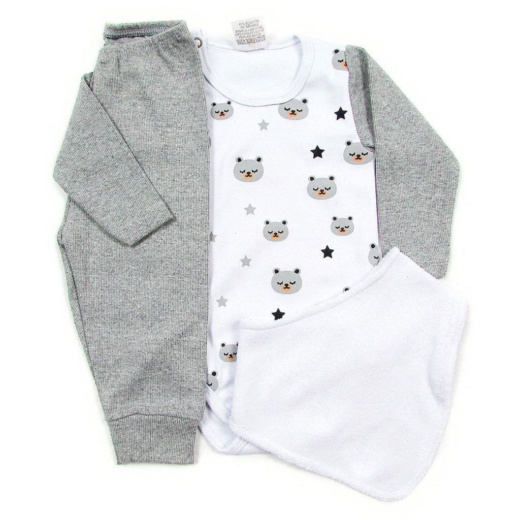 Kit Roupa De Bebe 3 Peças Body Manga Longa Babador E Mijão Algodão Conjunto Bebê em Oferta na Shopee