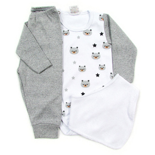 Kit Roupa De Bebe 3 Peças Body Manga Longa Babador E Mijão Algodão Conjunto Bebê em Oferta na Shopee