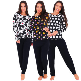 Kit 3 Pijamas Manga Longa Inverno Tecido Conforto