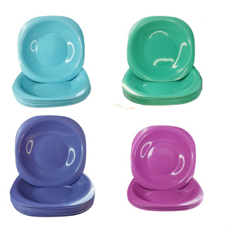 Kit 25 Pratos Quadrados Fundos Plástico Reutilizável Brilhoso - Refeições, crianças, festas em Oferta na Shopee