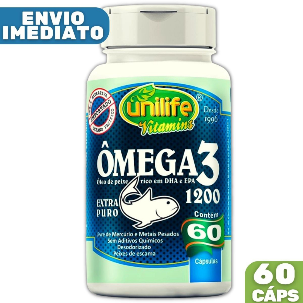 Ômega 3 Óleo de Peixe 100% Puro 60 Cápsulas 1200mg - Unilife