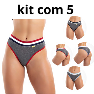 KIT 5 Calcinha Tanga Conforto Mescla com Elástico Cintura Feminina Boa Sustentação