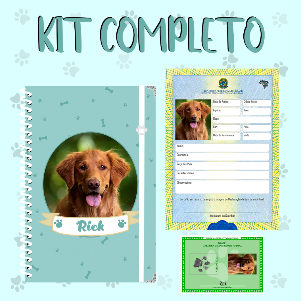 KIT Caderneta Pet + identidade + certidão