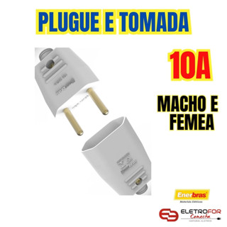 PLUG PINO TOMADA FÊMEA OU MACHO 10A BRANCO OU PRETO EXTENSÃO ENERBRAS