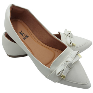 Sapatilha Mocassim Offwhite Fosco Feminino Rasteira Confort Bico Fino