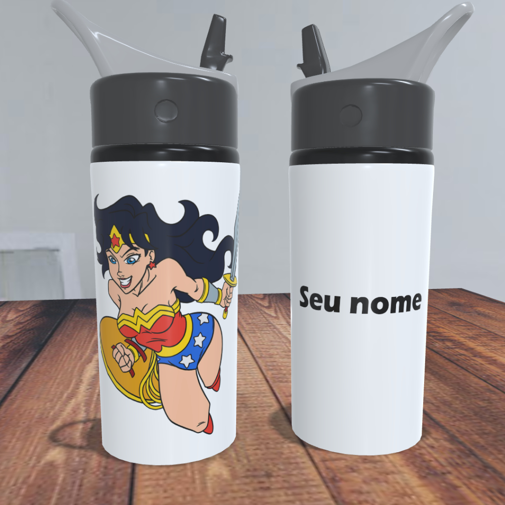Squeeze/Garrafinha de Alumínio - com nome - Mulher Maravilha