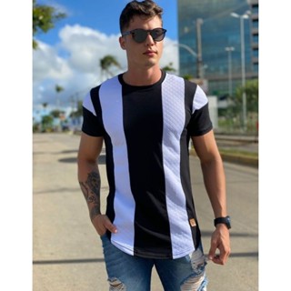 Camiseta Longline Listrada Camisa Masculina Tecido Luxo Listras Oversized