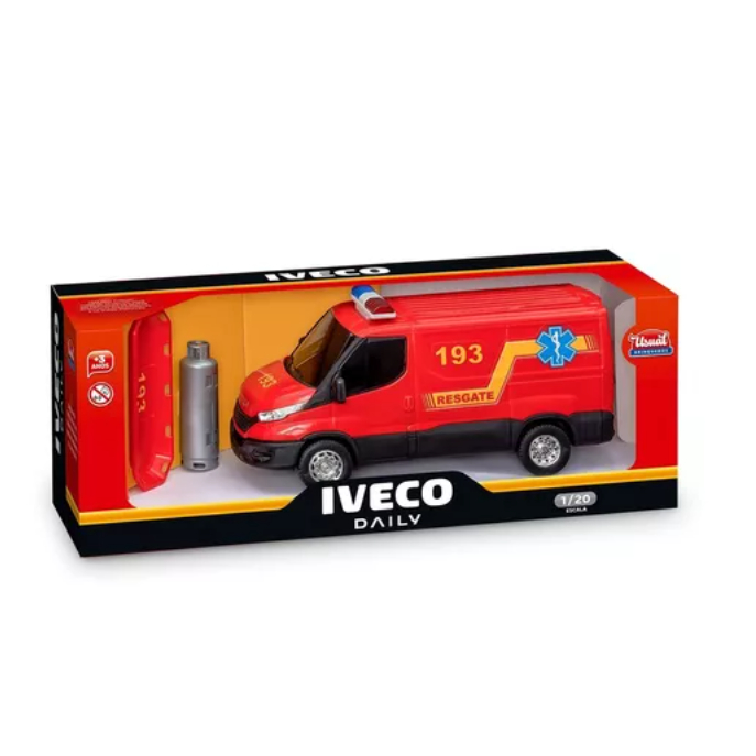 Van Miniatura Brinquedo Iveco Daily Resgate Com Acessórios - Usual Brinquedos