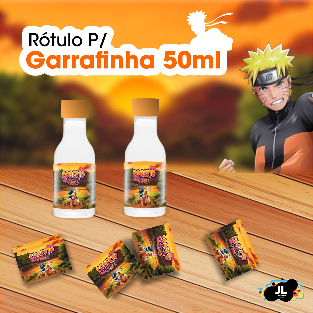 20 Rótulos Adesivo Garrafinha Naruto Aniversário