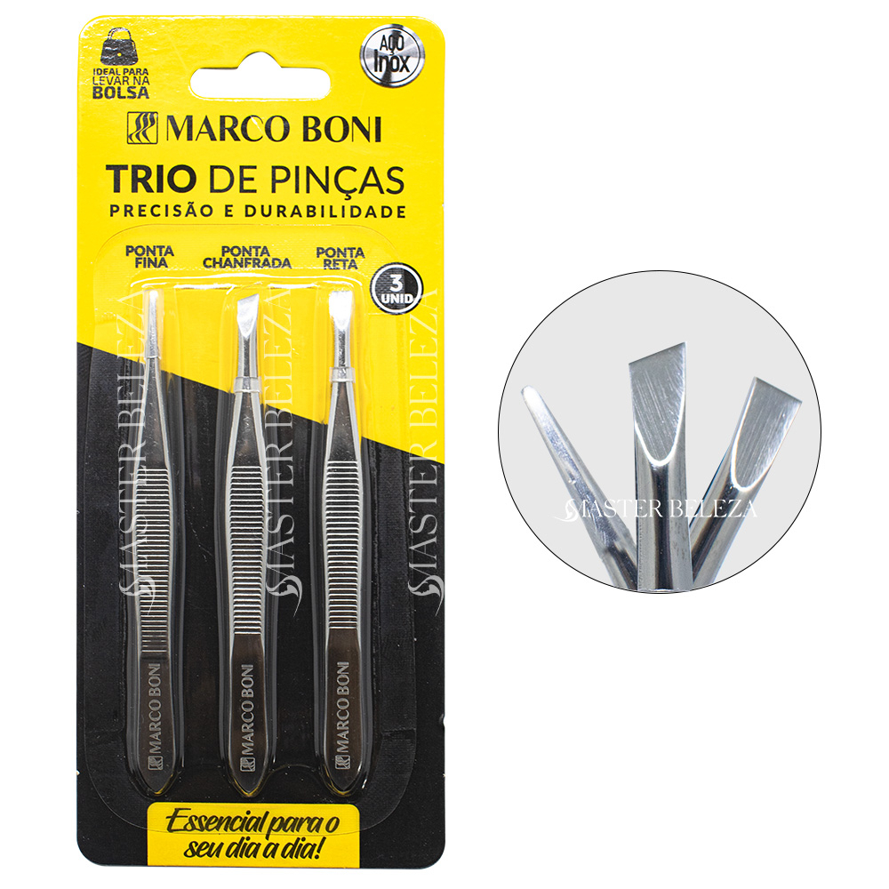 Kit Com 3 Pinças Essenciais Inox Profissionais Marco Boni