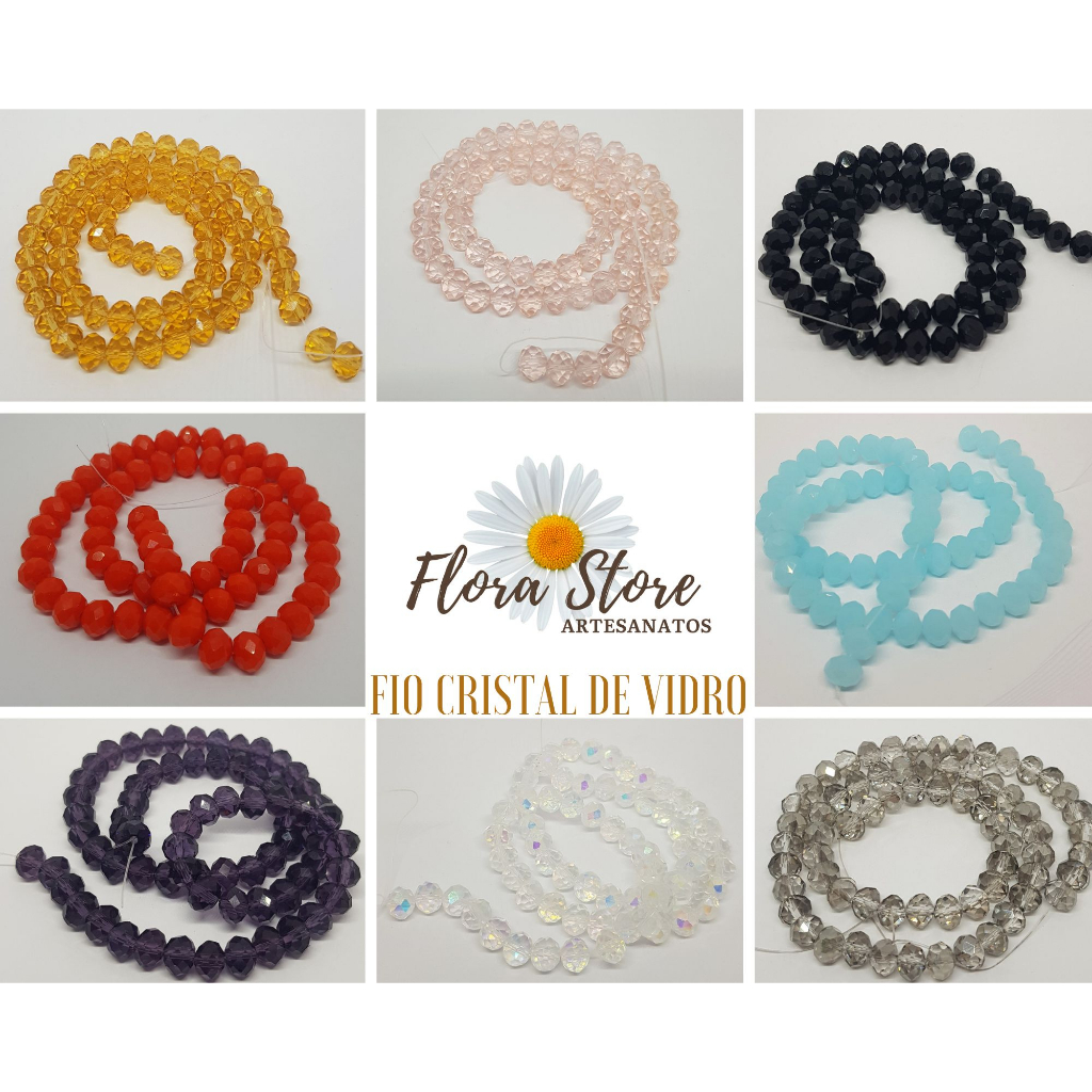 Fio de Miçanga Cristal em Vidro Sextavada 8mm Com Furo Passante
