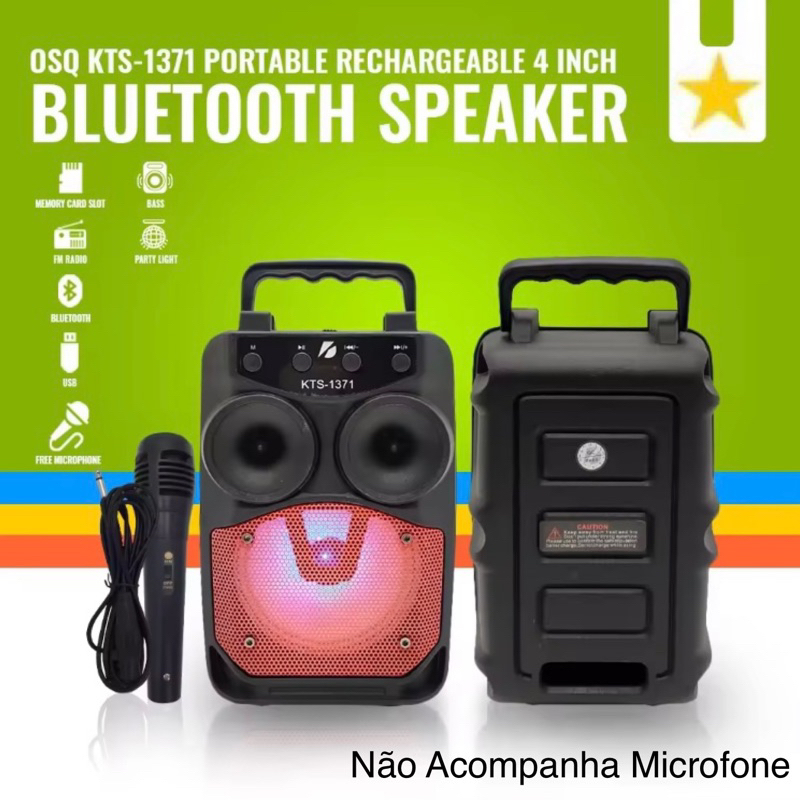 Caixa de Som Portátil Wireless Bluetooth Rádio FM PenDrive SD KTS-1371