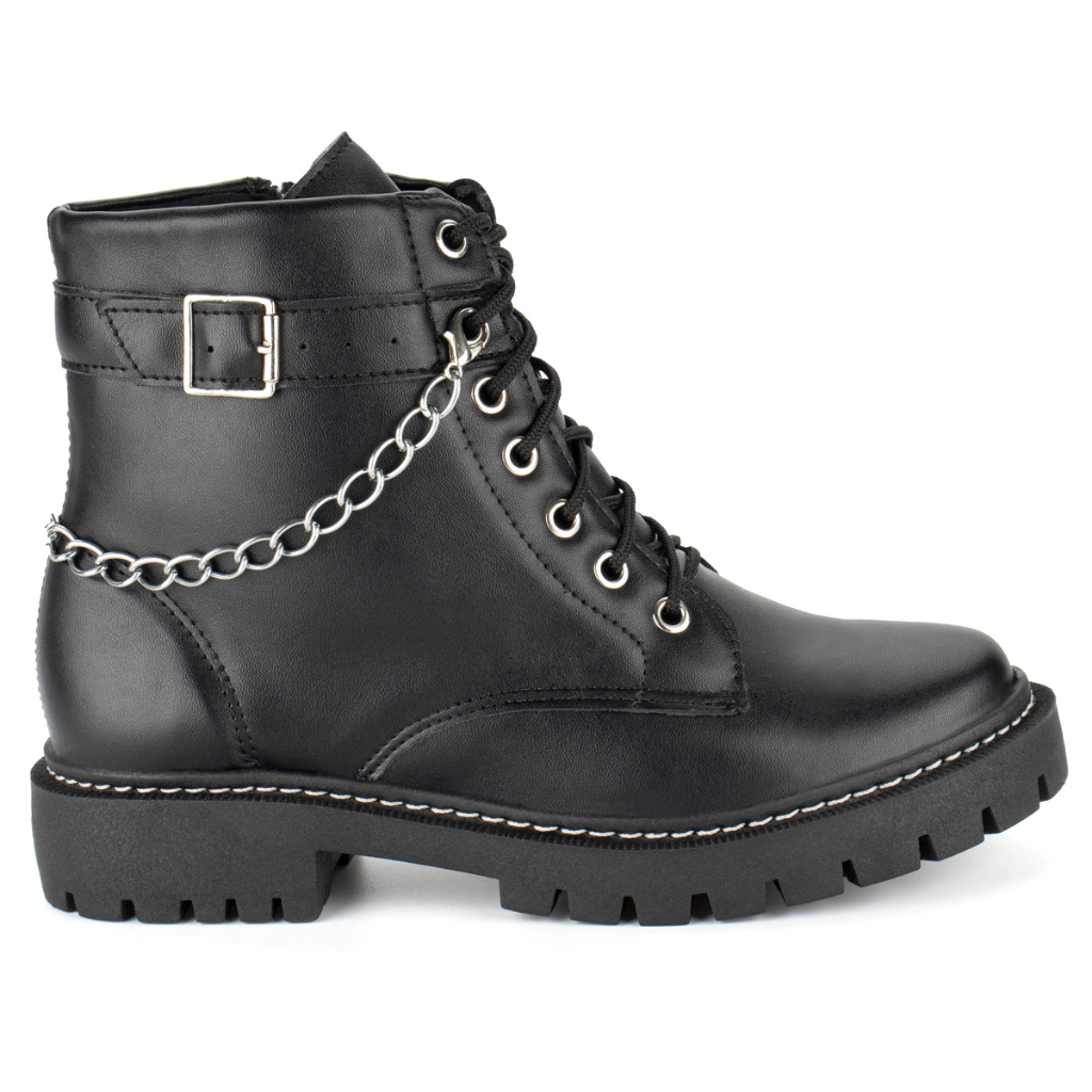 Bota Coturno Feminino Domidona Tratorado Confortável Cano Curto Corrente Rock em Oferta na Shopee