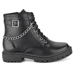 Bota Coturno Feminino Domidona Tratorado Confortável Cano Curto Corrente Rock