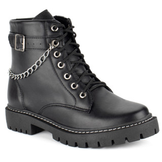 Bota Coturno Feminino Tratorado Confortável Cano Curto Corrente Rock
