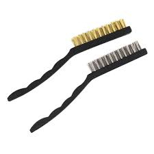 Kit Mini Escova Com Cabo Cerda De Aço Latão Nylon 2 Pçs