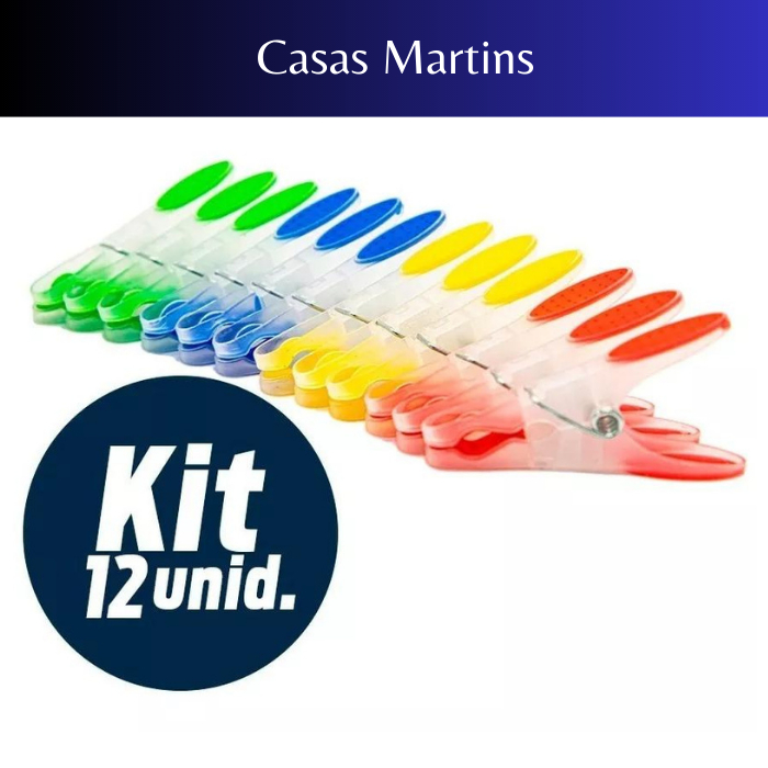 Kit Com 12 Prendedores De Roupa Plastico Com Ponta Emborrachada Colors