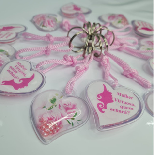 Chaveiro Coração, Mulher Virtuosa. kit com 12 pçs. rosa em Oferta na Shopee