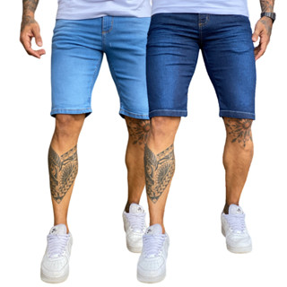 Kit 2 Bermuda Jeans Masculina Slim Sarja Lisa Sem Elastano