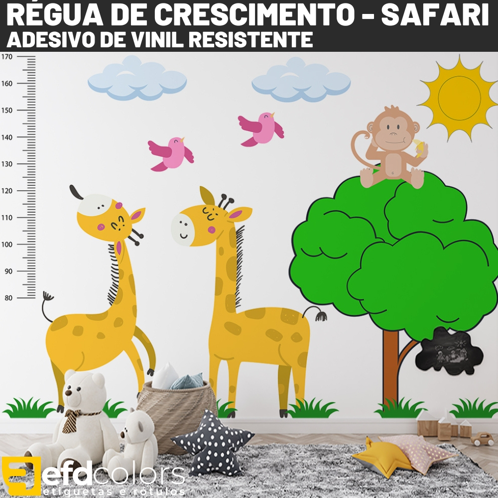 Adesivo Régua de Crescimento Infantil Menino Menina - Safari