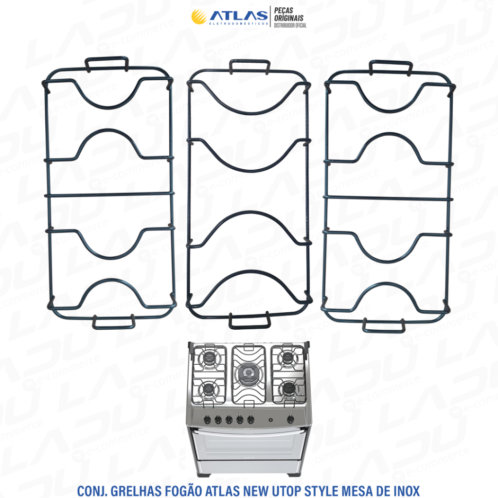 CONJ COMPLETO DE GRELHAS PARA O FOGÃO ATLAS NEW UTOP STYLE MESA DE INOX 5 BOCAS 100% ORIGINAIS DE FÁBRICA