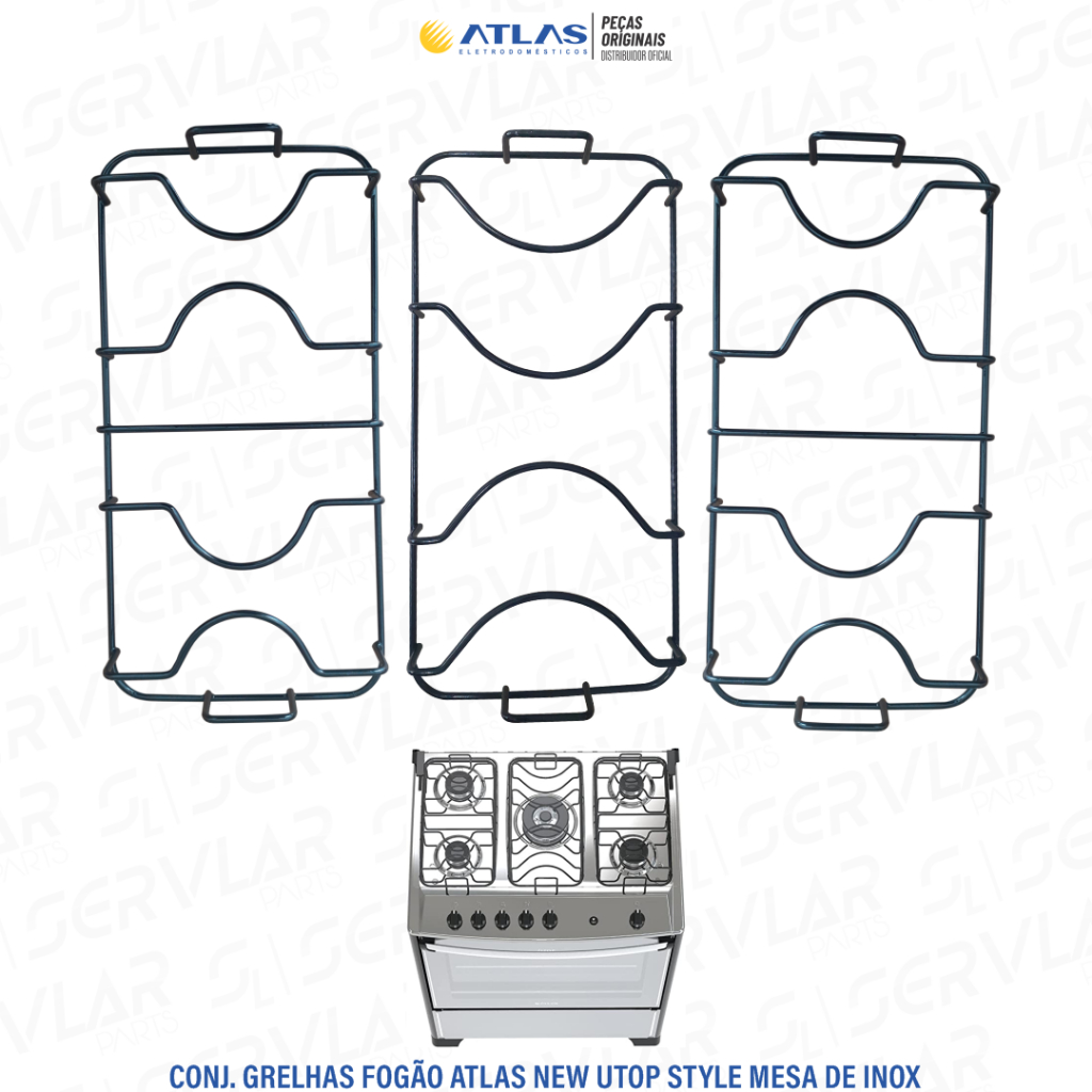 CONJ COMPLETO DE GRELHAS PARA O FOGÃO ATLAS NEW UTOP STYLE MESA DE INOX 5 BOCAS 100% ORIGINAIS DE FÁBRICA