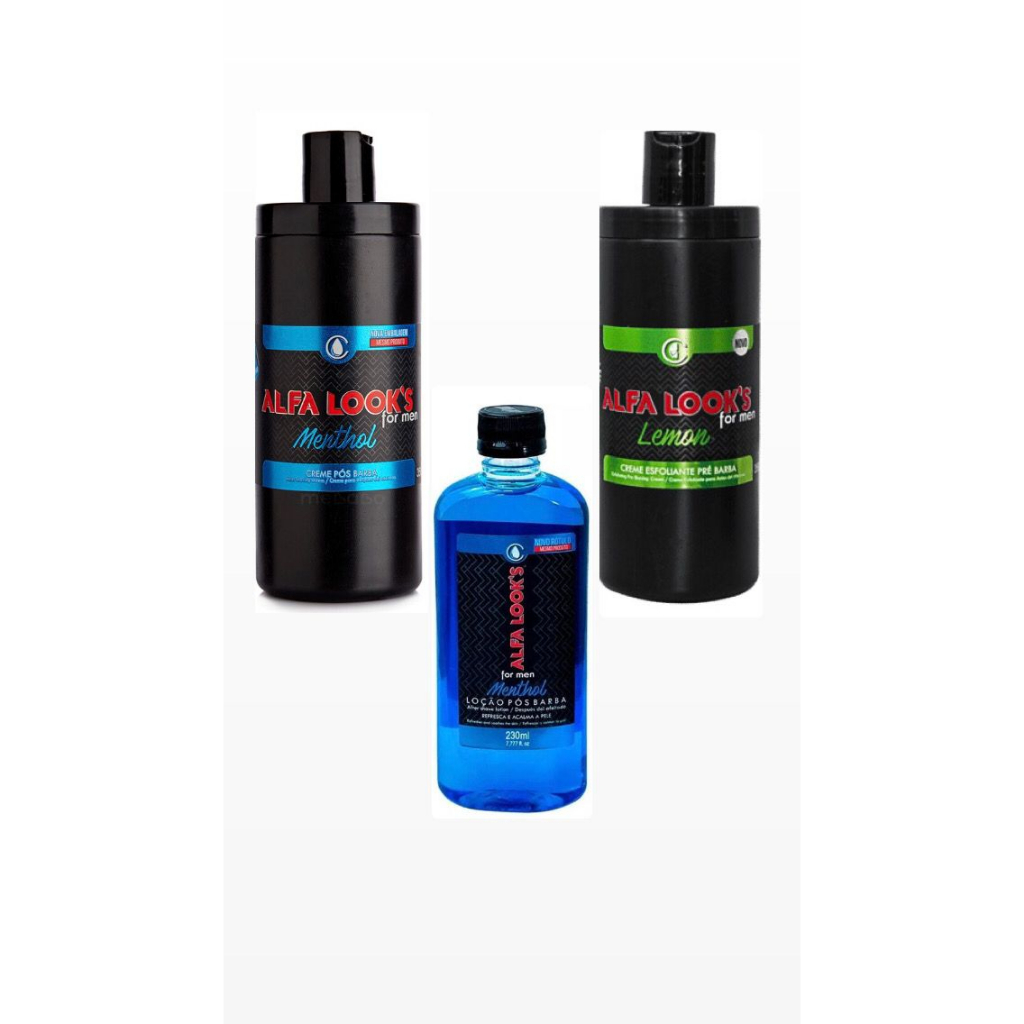 kit 3Unidade Creme Pós-barba Menthol Creme Pré-Barba Lemon Loção Pós-Barba Menthol