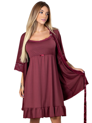 Conjunto Gestante Camisola Amamentação mais Robe Microfibra e Renda || 184.850 em Oferta na Shopee