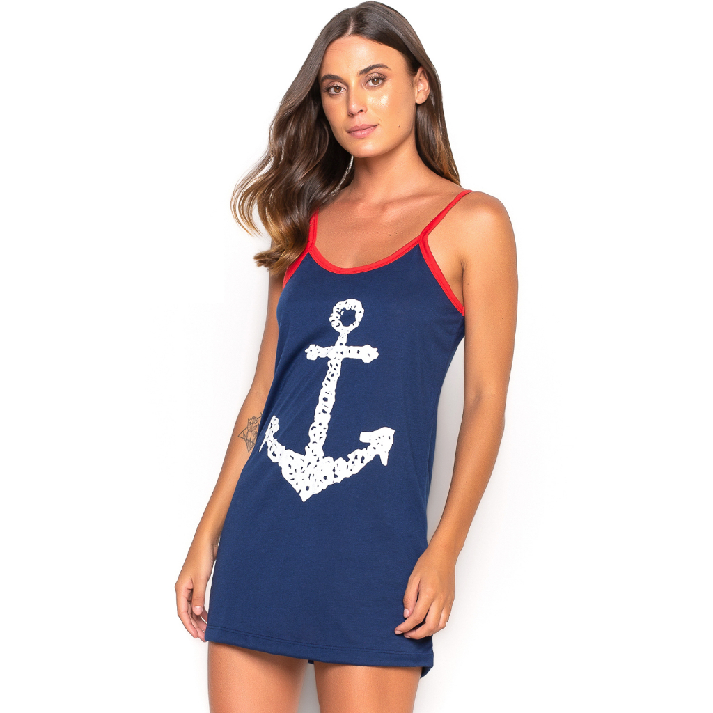 Camisola Bravaa Store Curta Feminina Ancora Casual Estampa Marinheira Alcinha Feminina 004