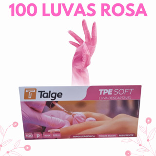 100 Luvas Descartáveis RosaTPE (Vinilflex) Sem pó Talge (Tamanhos P, M e G)