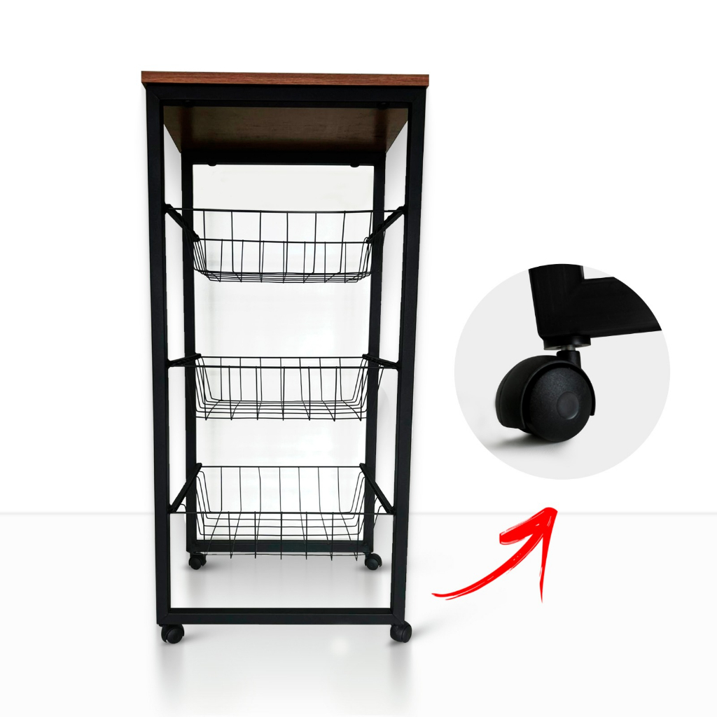 Fruteira De Chão Cozinha Em Aço Mdf Amadeirado em Oferta na Shopee