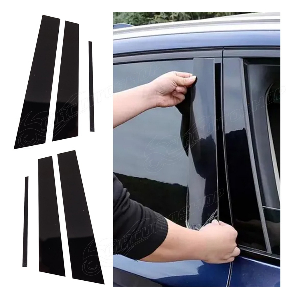 Protetor Black Piano Canaleta Coluna Vidro Porta Carro Peugeot 208
