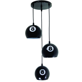 Luminária Lustre Pendente Tripla Bola 8 Vintage Preto Brilhante Mesa de Sinuca, Bilhar, Snooker, Area Gourmet, Bares, Barbearias, Studio, Varandas, Balcão, Mesa de Jogos, Sala de Estar e Jantar