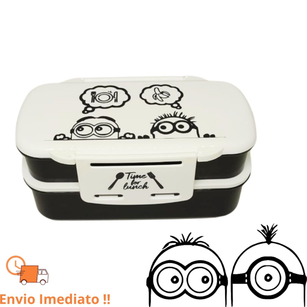 Marmita Infantil De Plástico Minions 800ml Lancheira Com Divisoria Talher Marmiteira Pote Escolar